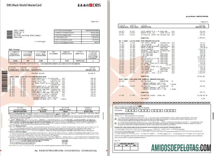 Hong Kong DBS Black World MasterCard E Declaração Palavra 1 2 exemplo